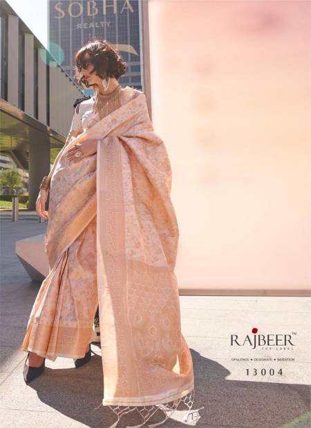 Off White Colour Kzainab By Rajbeer Wedding Handloom Weaving Saree Wholesale Shop In India 13004