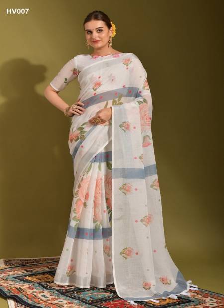 Off White Colour Linen Jumka Vol 2 By Fashion Berry Printed Sarees Exporters In India HV007