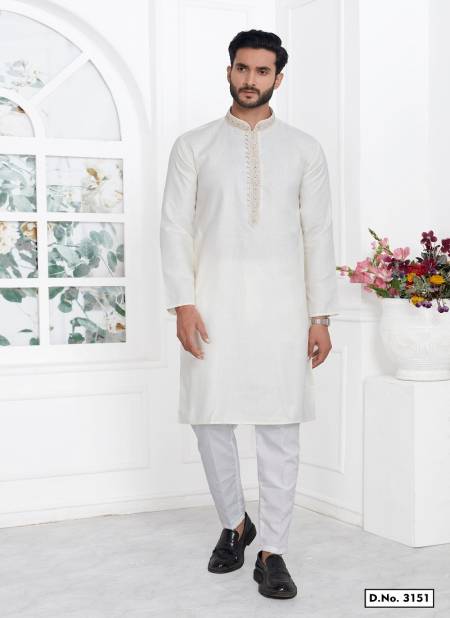 Off White Colour Occasion Mens Wear Premium Linen Cotton Designer Kurta Pajama Wholesale Online 3151