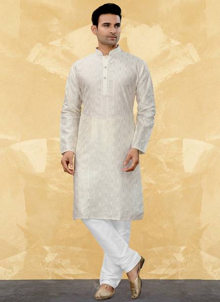 Off White Colour Outluk Vol 113 Function Wear Mens Kurta Pajama Catalog 113004