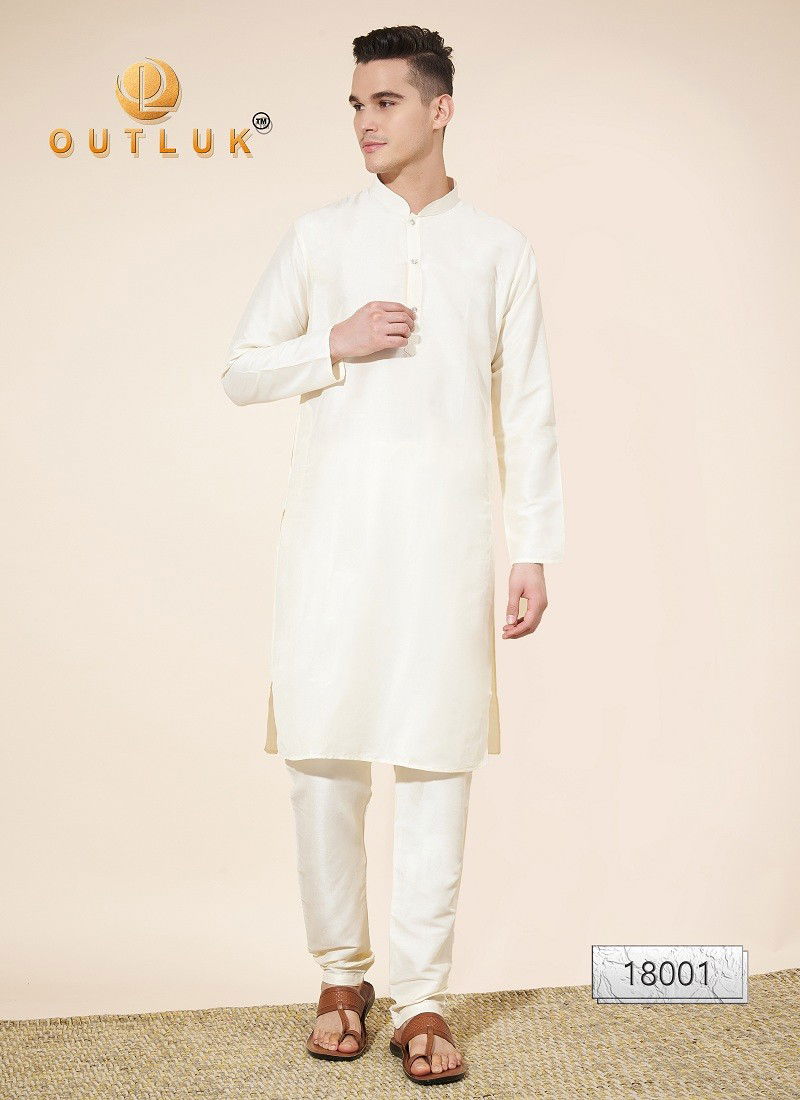 Off White Colour Outluk Wedding Collection Vol 18 Pure Silk Mens Kurta Pajama Suppliers In India 18001