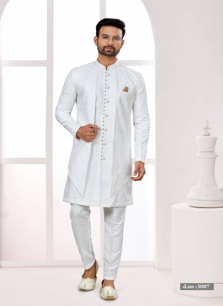 Off White Colour Party wear Indo Western Mens wear Catalog 3007