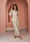 Off White Colour Pearl By Sayuri Pure Silk Western Cord Set Suppliers In India 5514