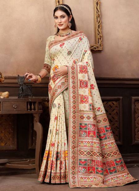 Off White Colour Rajwadi Silk Wholesale Ethnic Wear Silk Saree Catalog 1258 F