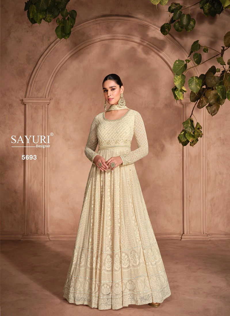 Off White Colour Rivaah By Sayuri Designer Georgette Gown With Dupatta Orders In India 5693