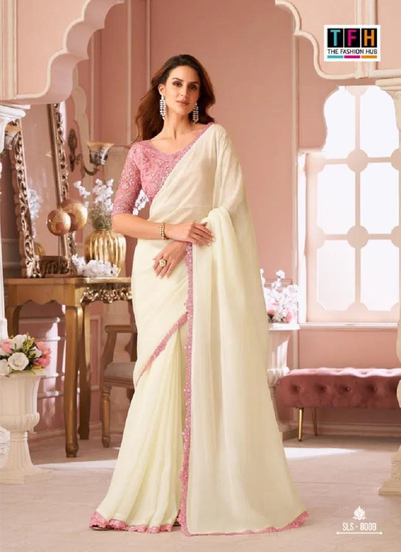 Off White Colour Salsa Style 4 By TFH Party Wear Sarees Suppliers In India SLS-8009