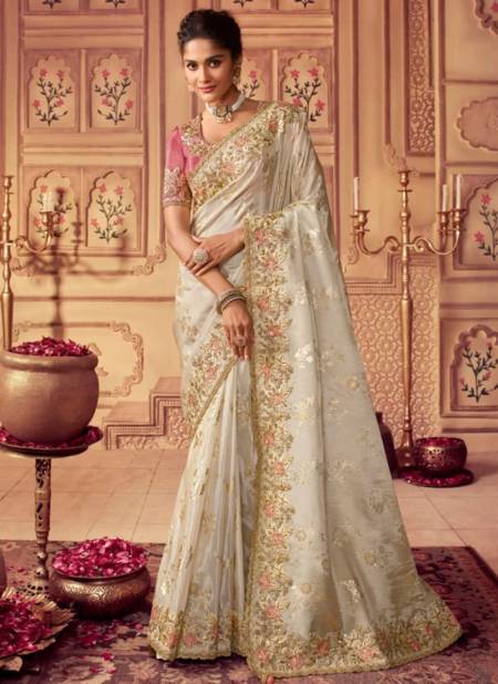 Off White Colour Suvarna By Sulakshmi 8001 To 8009 Wedding Wear Sarees Catalog 8004