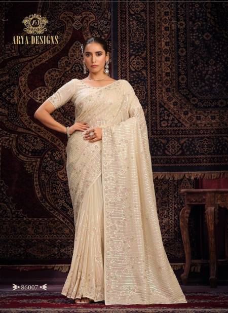 Off White Colour Swarna Vol 8 By Arya Designs Party Wear Georgette Saree Online Wholesale 86007