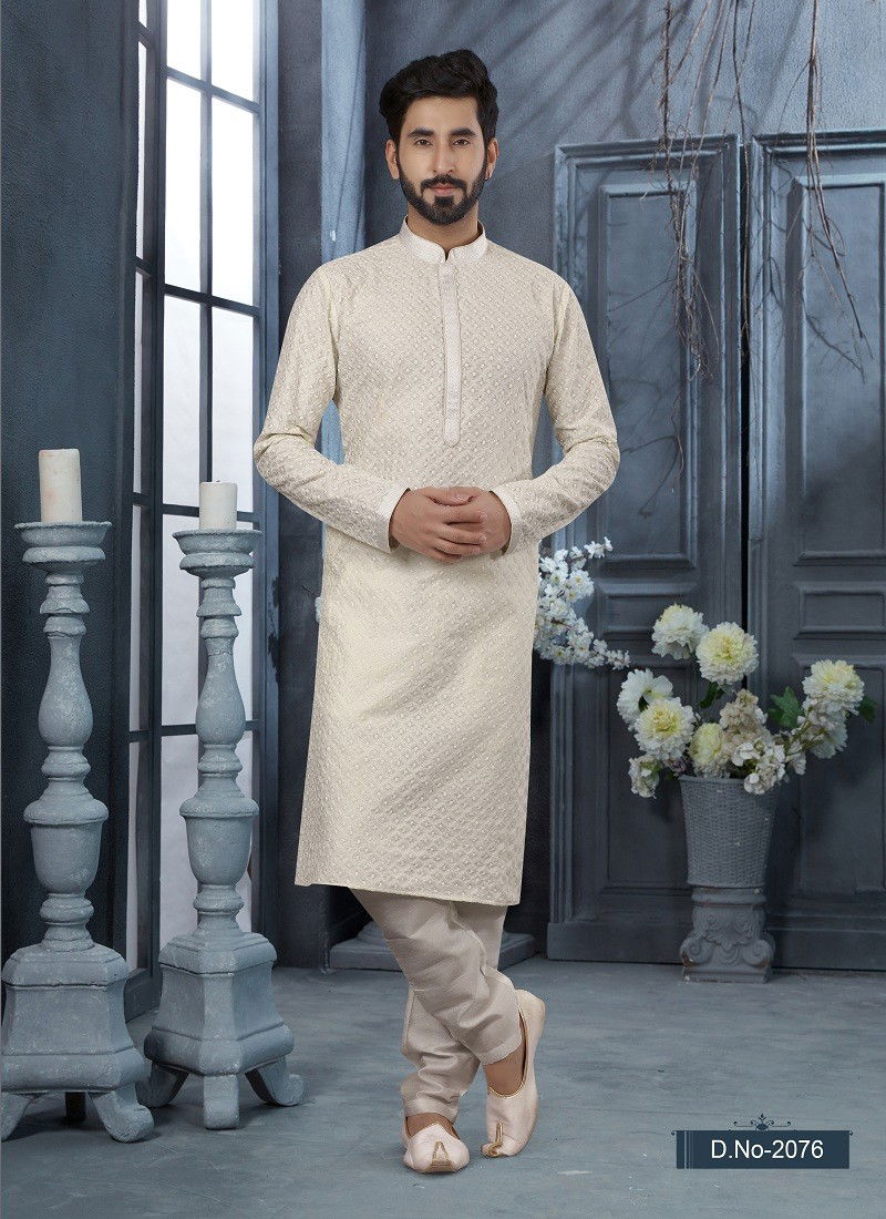 Off White Colour Vol 10 Wedding Wear Mens Kurta Pajama Orders In India 2076