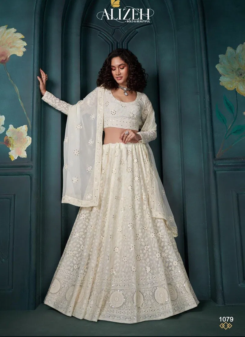 Off White Colour Wedding Affair Vol 3 By Alizeh Party Wear Net Lehenga Choli Orders In India 1079