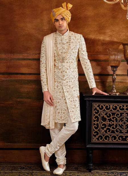 Off White Colour Designer Exclusive Wear Wholesale Sherwani Catalog 1029