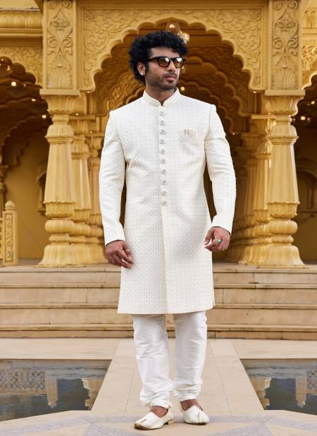 Off White Cream Colour Wedding Wear Mens Sherwani Catalog 2633