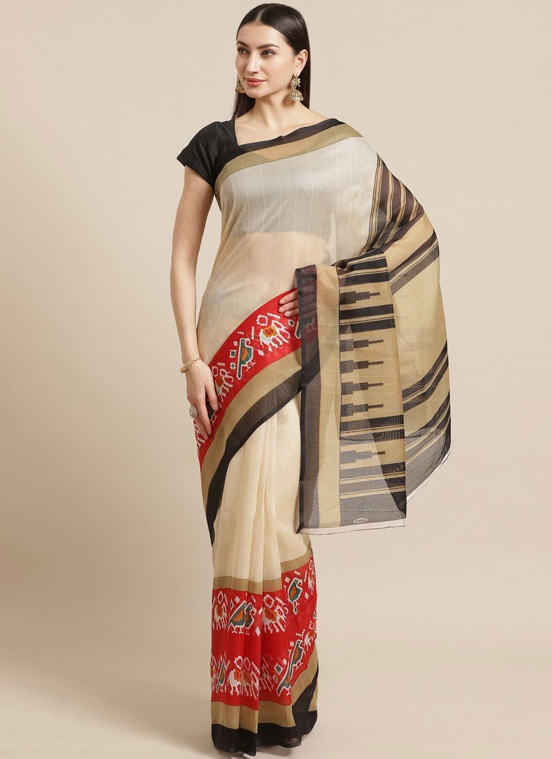 Off White Daily Wear Pinted Bhagalpuri Saree 77