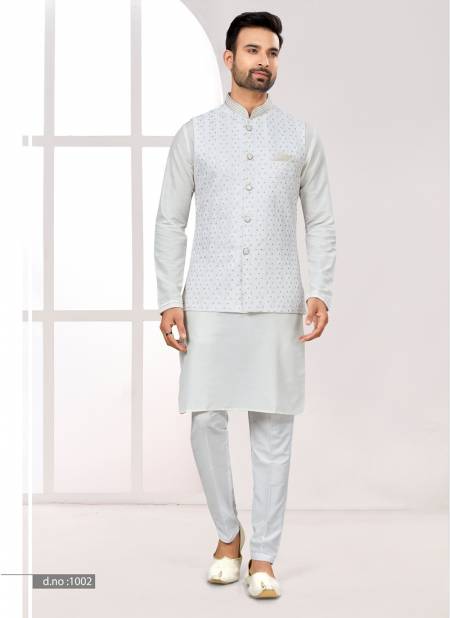 Off White Function wear Lakhnavi Mens wear Modi Jacket Kurta Pajama Catalog 1002