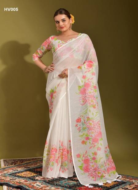 Off White Multi Colour Linen Jumka Vol 2 By Fashion Berry Printed Sarees Exporters In India HV005