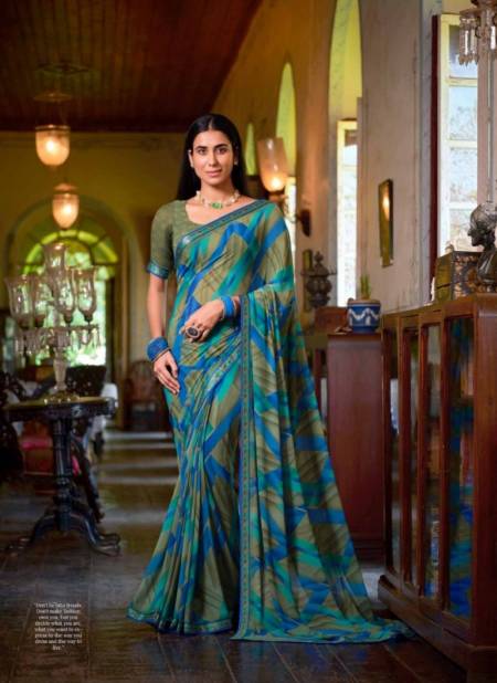 Olive And Blue Colour Vaishali By Vipul Georgette Printed Daily Wear Sarees Wholesale Price In Surat 77532