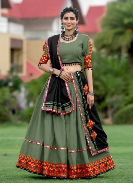 Olive Colour Aawiya 7067 Colour Pure Cotton Navratri Lehenga Choli Orders In India 7067 C