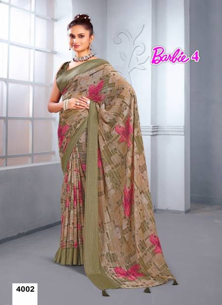 Olive Colour Barbie Vol 4 By Mahamani Creation Georgette Daily Wear Saree Wholesale Online 4002