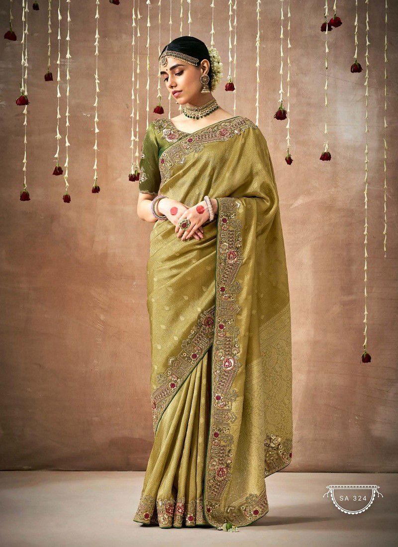 Olive Colour Dulhan By Kimora Organza Silk Weddding Wear Saree Wholesale Price In India SA 324