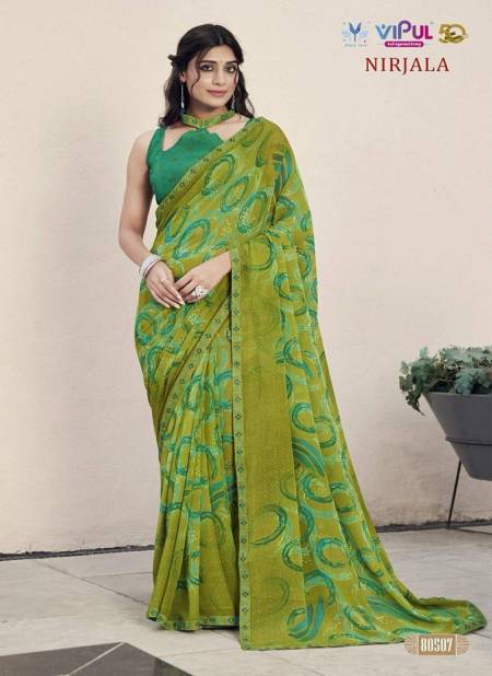Olive Colour Nirjala By Vipul Georgette Printed Daily Wear Sarees Wholesale Suppliers In India 80507