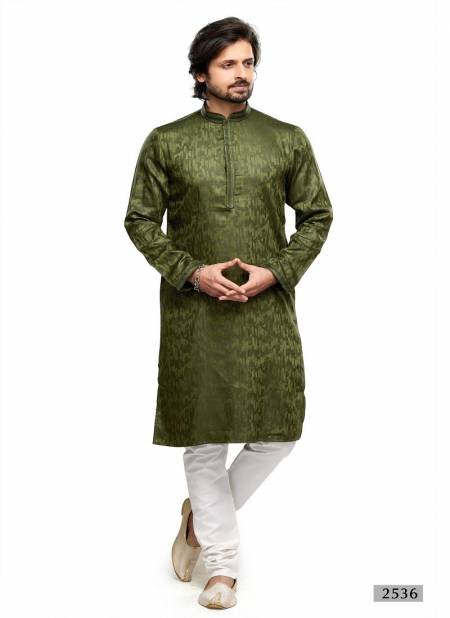 Olive Colour Occasion Mens Wear Designer Printed Stright Kurta Pajama Wholesale Shop In Surat 2536