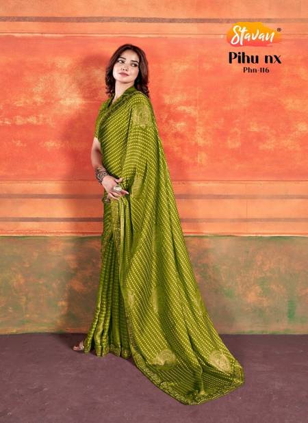 Olive Colour Pihu By Stavan Chiffon Embroidery Party Wear Saree Manufacturers Phn-116