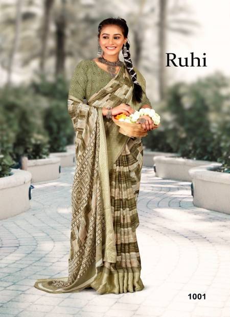 Olive Colour Ruhi By Mahamani 1001 TO 1006 Series Heavy moss Wear Sarees Wholesale Market In Surat 1001