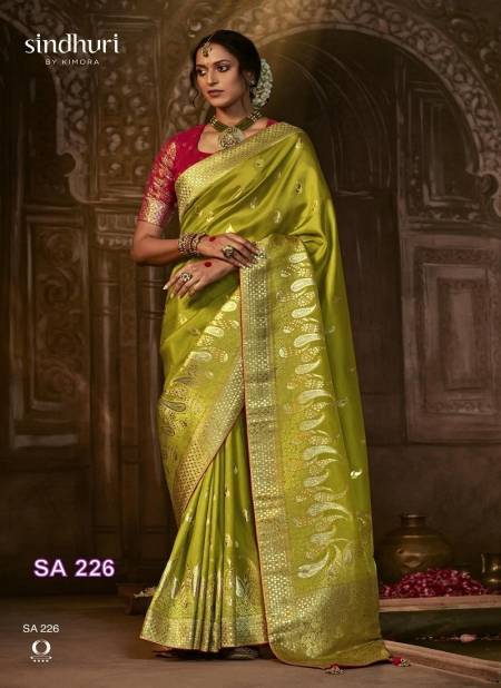 Olive Green Colour Apsara By Kimora Dola Silk Designer Saree Catalog SA 226