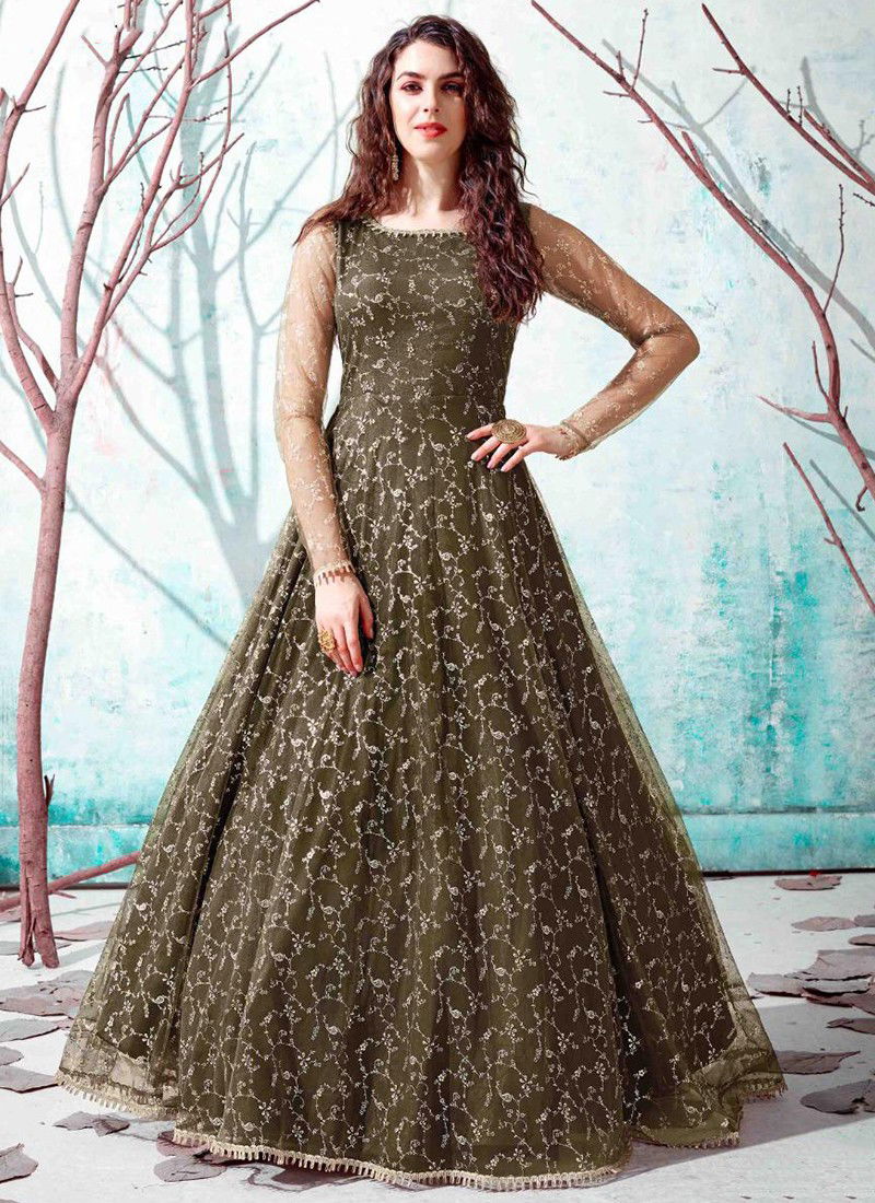 Olive Green Colour Flory Vol 13 Wholesale Designer Gown Catalog 4536