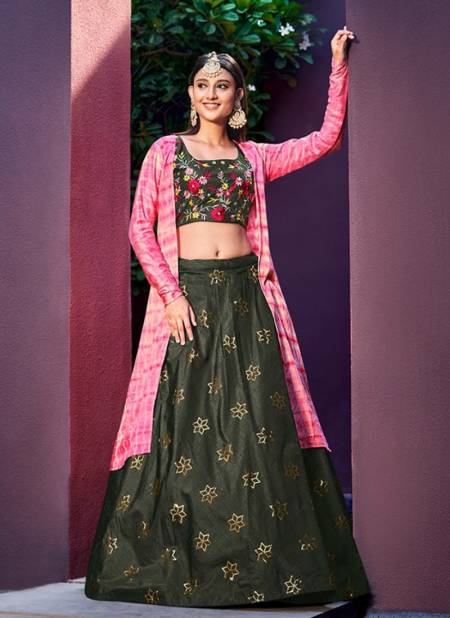 Olive Green Colour Girly Vol 24 Khushboo Party Wear Wholesale Indo Western Lehenga Catalog 2244