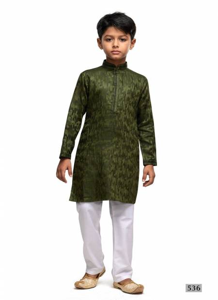 Olive Green Colour Kids Occasion Wear Designer Kurta Pajama Wholesale Shop In Surat 536