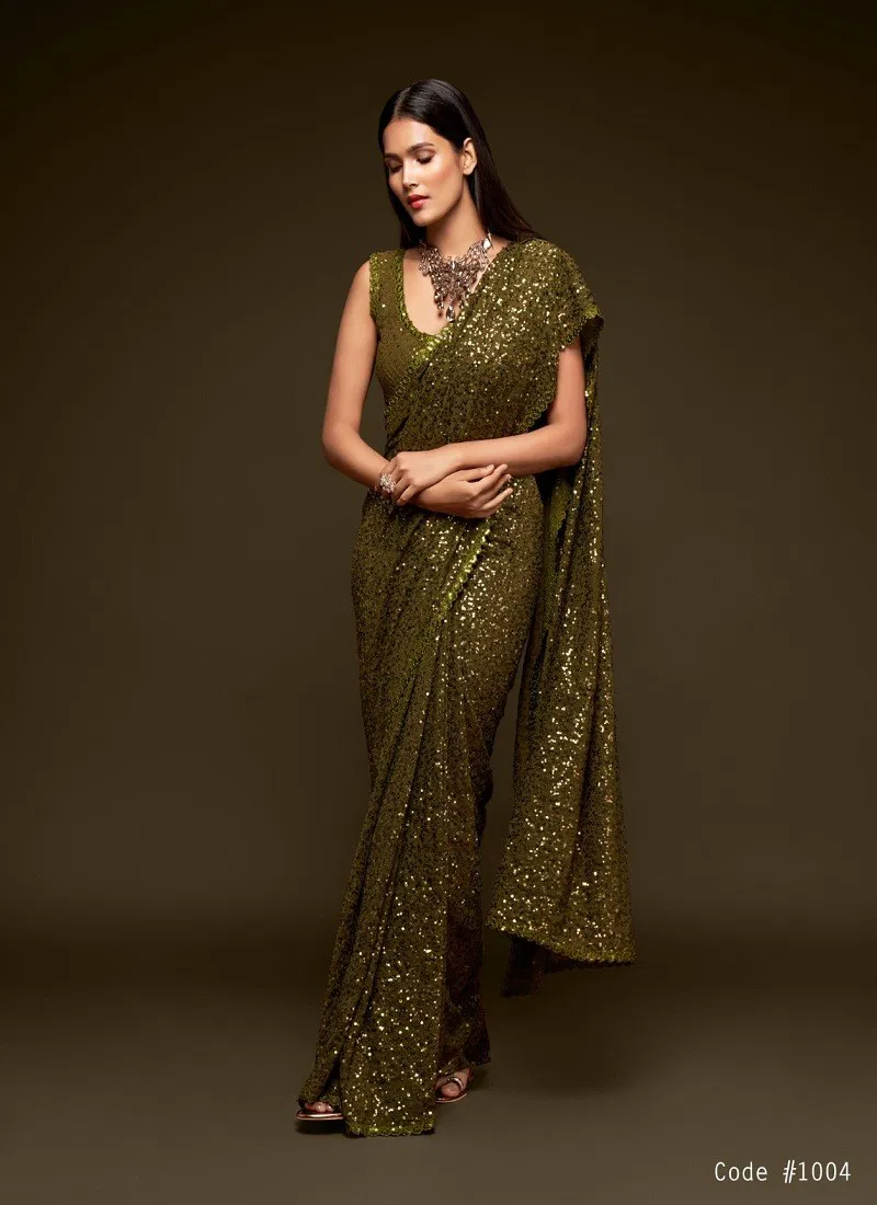 Olive Green Colour Zeel The Starlit Sarees Georgette Party Wear Saree Wholesale Online 1004