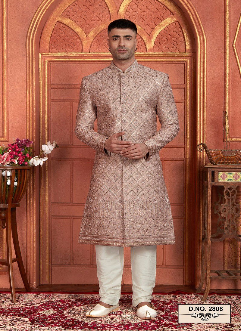 Onion Colour 1642 Wedding Mens Wear Art Silk Sherwani Suppliers In India 2808