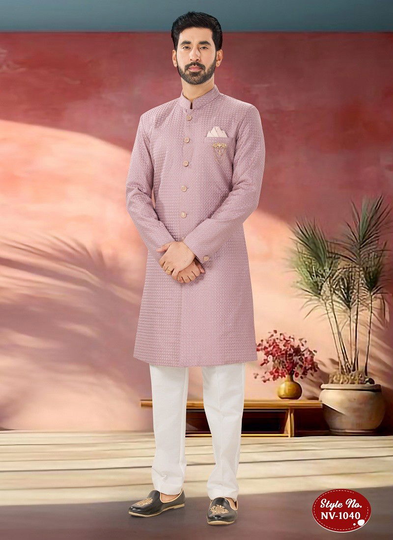 Onion Colour 1651 2 Designer Party Wear Mens Indo Western Suppliers In India NV 1040