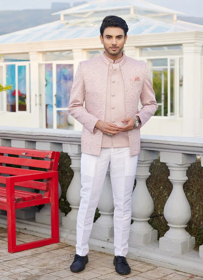 Onion Colour 3345 To 3350 Party Wear Art Silk Mens Jodhpuri Suit Wholesale Market 3347