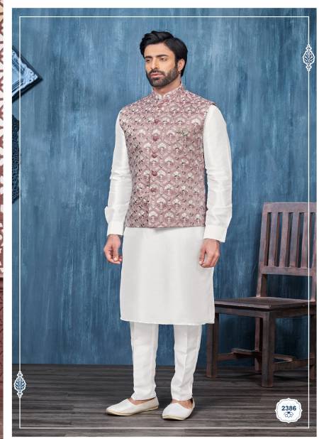 Onion Colour Function Wear Art Banarasi Silk Mens Modi Jacket Kurta Pajama Wholesale Market In Surat 2386