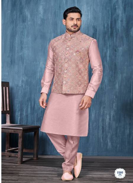 Onion Multi Colour Wedding Wear Art Embroidered Banarasi Silk Mens Modi Jacket Kurta Pajama Wholesale Manufacturers 2392