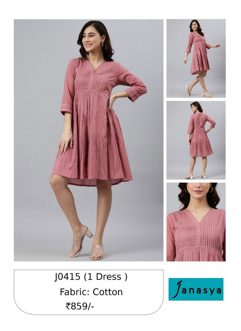 Onion Pink Colour Janasya Designer Kurti Catalog 415