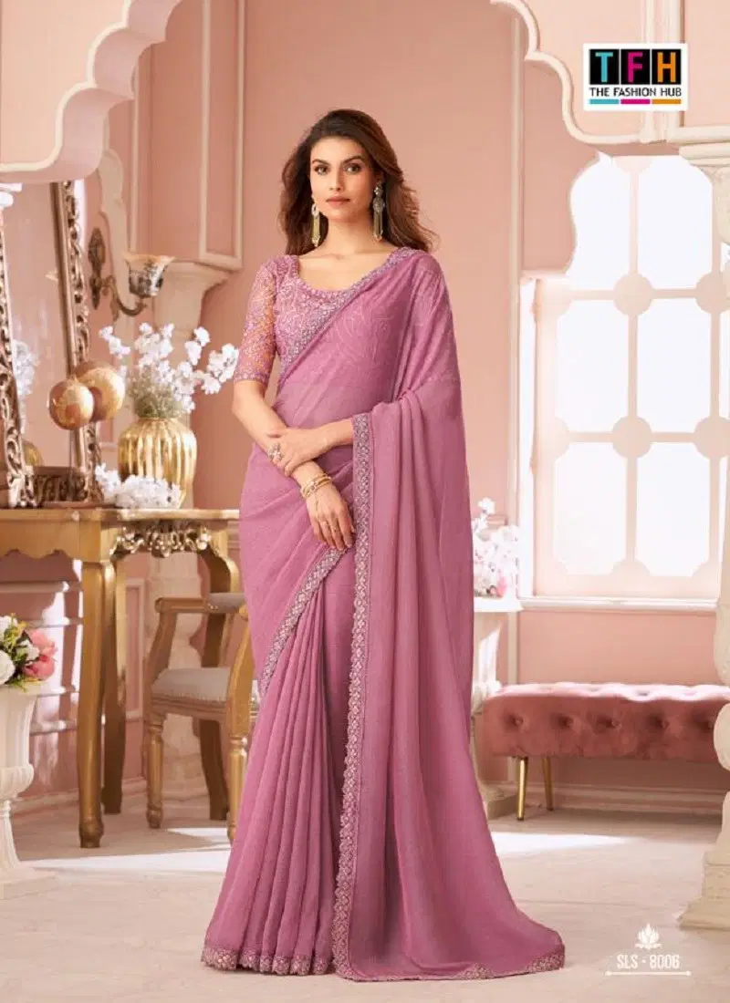 Onion Pink Colour Salsa Style 4 By TFH Party Wear Sarees Suppliers In India SLS-8006