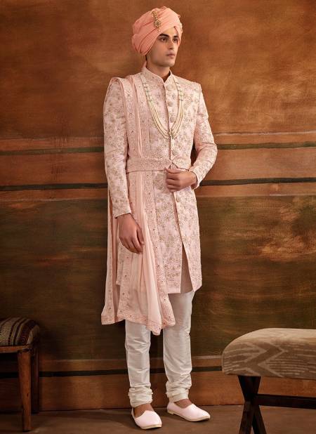 Onion Pink Colour Heavy Wedding Wear Wholesale Sherwani Catalog 1014