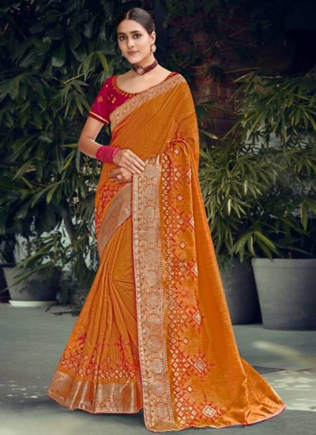 Orange Kanjivaram Silk Handwoven Wedding Festival Heavy Border Saree