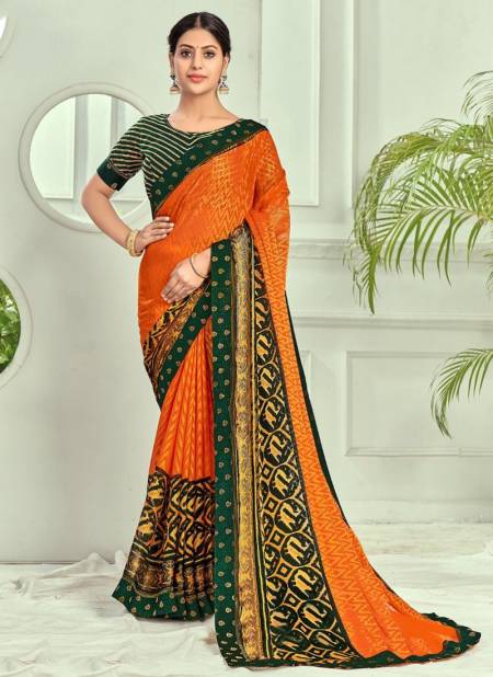 Green & Orange Woven Kanjivaram Silk Saree - Urban Womania