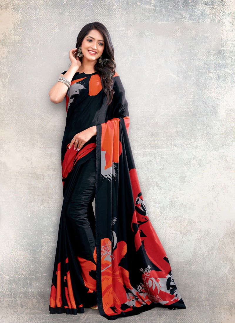 Orange And Black Beautified By Sushma Printed Saree Catalog 2302 B