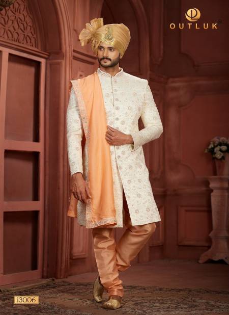 Orange And Cream Colour Outluk Wedding Collection Vol 13 Heavy Silk Mens Wear Manufacturers 13006