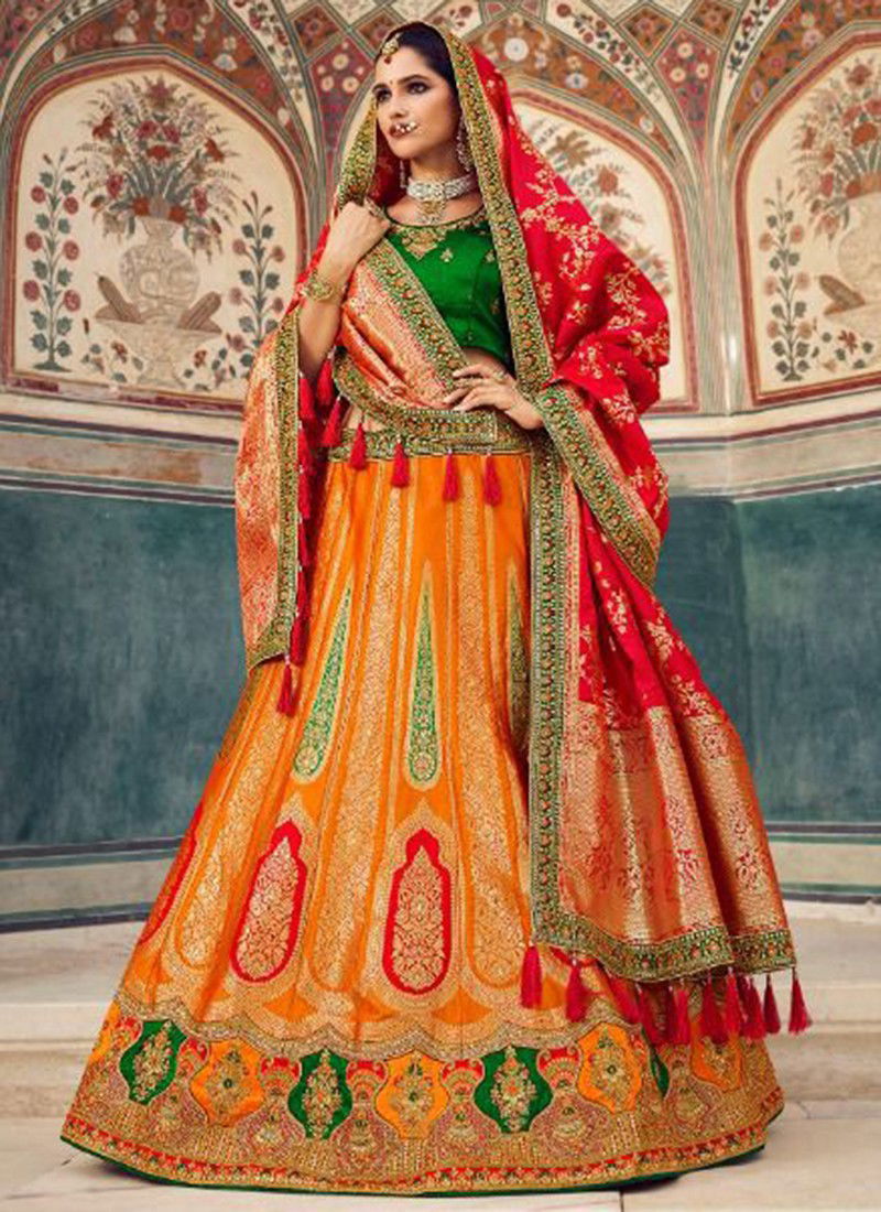 Orange And Green Colour Aadhya Designer Wholesale Bridal Lehenga Choli 1205