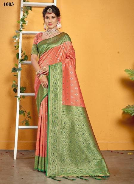 Orange And Green Colour Mastani Silk By Sangam Banarasi Silk Saree Catalog 1003