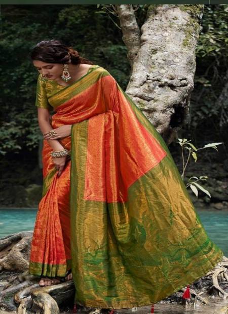 Orange And Green Colour Parampara Silk Vol 4 By Pankh Silk Saree Catalog 4012
