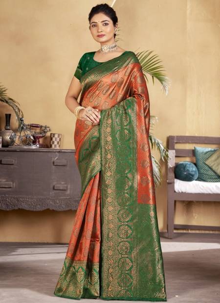 Orange And Green Colour Premium Silk Wholesale Designer Silk Saree Catalog 2766