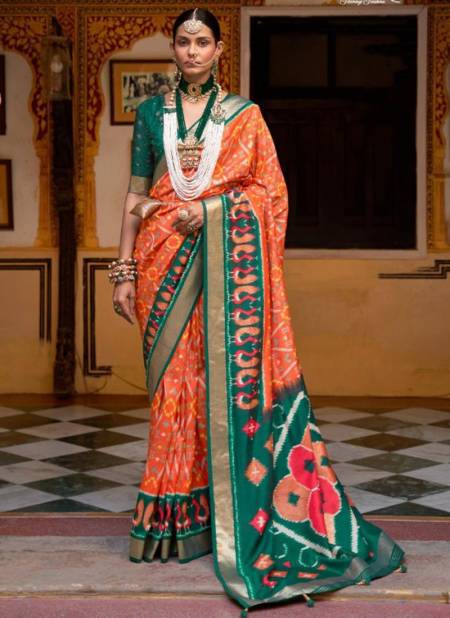 Orange And Green Colour Shubharambh Vol 2 Function Wear Wholesale Printed Sarees 471 B