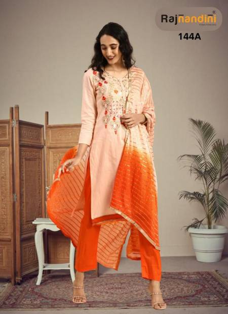 Orange And Peach Colour Rajnandini Designer Wholesale Exclusive Dress Material 144 A